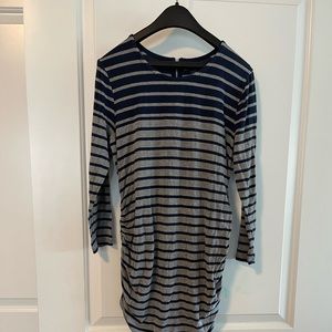 Gray and navy stripes. 3/4 sleeve. Form fitting. Size small